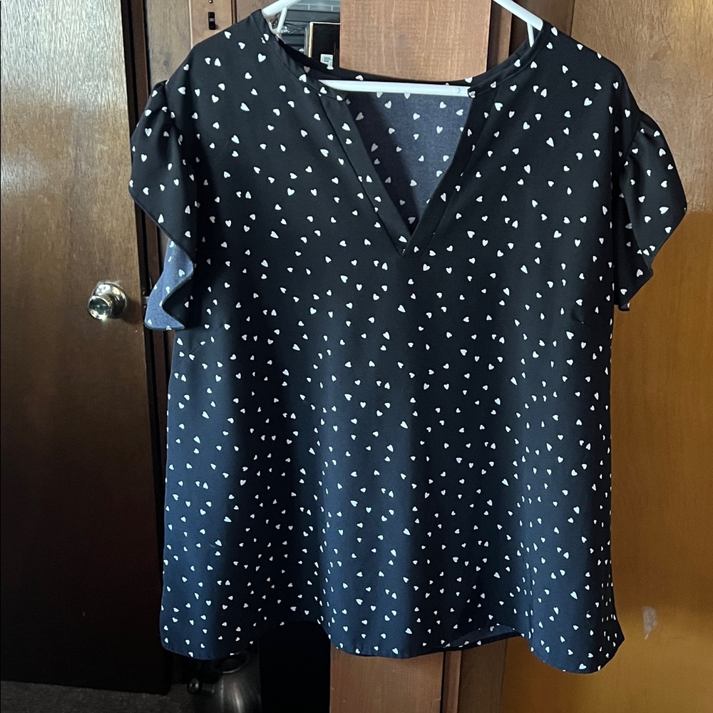 SHEIN Black Blouse with White Heart Print